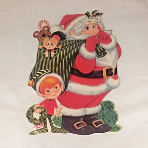 Vtg NORCROSS Diecut Die Cut Santa w Toy/Gift Bag Cut-Out Christmas Decoration - Picture 1 of 5