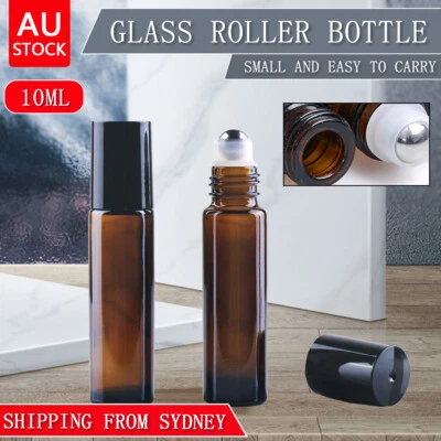 10-100PC Roller Rollerball Perfume Essential Oil Roll On Ball Amber Glass Bottle - image 1 of 4