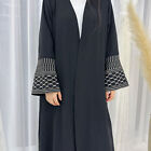 Dubai Elegant Embroidery Cuff Cardigan Muslim Robe Belt Evening Kaftan Abaya