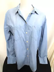 J. Crew Classic Blue Denim Chambray Button Up Shirt Women Sz 14 - Picture 1 of 7