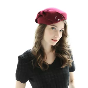 Womens 1940s Vintage Style Wool Felt Tam Beret Casque Hat Fascinator A556 - Picture 1 of 28