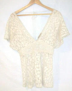 Twenty One Ivory Lace Tunic Womens M Top Blouse Romantic Flowy Embroidered - Picture 1 of 8