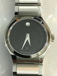 $995 Movado 0606493 Quadro Silver Tone Stainless Steel Black Dial Ladies Watch - Picture 1 of 5