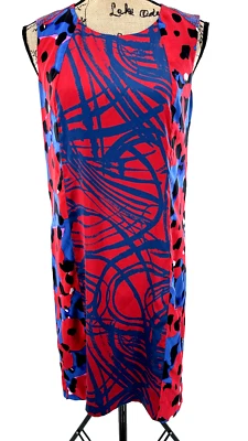 DKNY Dress Women 4 Silk Abstract Print Lined Zip Sleeveless Round Neckline Artsy - Image 1 of 4