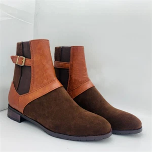 Men Ankle Boots Chelsea Boot Thick Heel Pointed Buckle Boots Cowboy Shoe - Picture 1 of 6