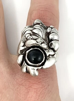 Anillo de motociclista de ónix de plata esterlina brutalista grande para hombre talla 10,75 Foto 1 de 4