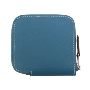 HERMES Azap Silk'In Compact Wallet Calfskin Blue B Stamp Silver Metal - Picture 1 of 13