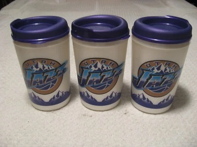 Vintage 90's Aladdin NBA Utah Jazz Chevron PROMO 34oz Plastic Insulated Mugs Lot - Изображение 1 из 4