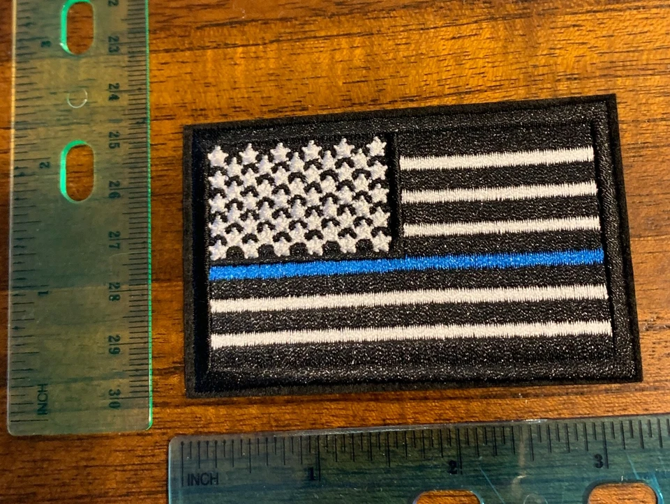 Police Thin Blue Line  Iron-on Embroidered Hard Rock Band Patch #178 - Image 1 of 1