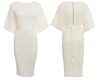 CLOSET Vestido Lápiz Armario Marfil Maternidad Crepé Kimono Abertura Lateral Inteligente Cinturón Nuevo con Etiquetas