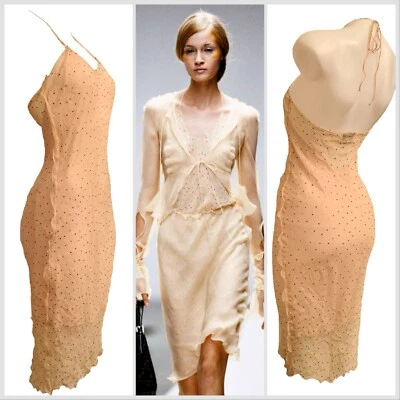 Vestido FENDI By KARL LAGERFELD S/S 2000 Seda Gasa Estrás/Cuentas Talla 42 Foto 1 de 4