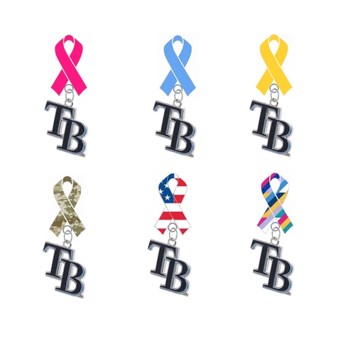 Tampa Bay Rays Style 2 Ribbon Pin Pink Cancer Blue Yellow Camo USA Flag Crucial Cover