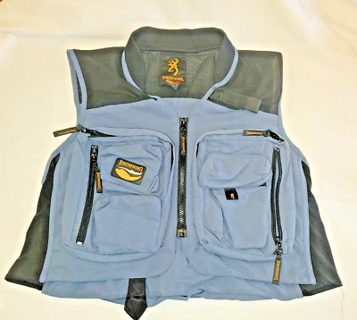 BROWNING FLY FISHING VEST sz M Medium TONS OF POCKETS Blue w Stretch Panels - Image 1 of 4