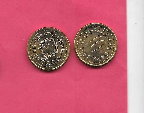 YUGOSLAVIA KM139 1991 UNCIRCULATED-UNC MINTLARGE OLD VINTAGE 10 PARA COIN Cover