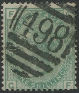 GB QV Surf/Printed1867 1s SG150 Green Plate12 CDS GF "MANCHESTER" F/Used Cat£160 - Picture 1 of 2
