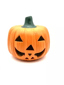 Candela votiva Halloween Jack-O-Lantern zucca ceramica dipinta a mano 6" - Foto 1 di 7