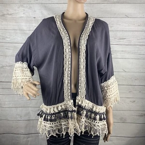 Knox Rose Cover Up XS Slate Purple Ivory Crochet Trim Fringe Bohemian 100% Rayon - Picture 1 of 12