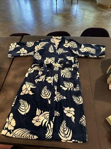 Saks Fifth Avenue Hawaiian Flower Leave Robe 48” Length One size Vintage Blue - Picture 1 of 8