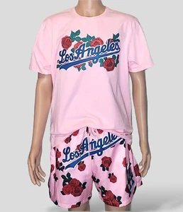 Pro Standard MLB Los Angeles Dodgers Embroidered Roses Men's T-Shirt & Short Set - Picture 1 of 4