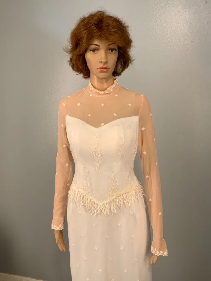 Vestido de novia para mujer manga larga satinado/tul superpuesto talla US0-2 Foto 1 de 4