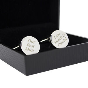 Personalised Silver Finished Round Cufflinks-Engraved Free-Fathers day, Wedding