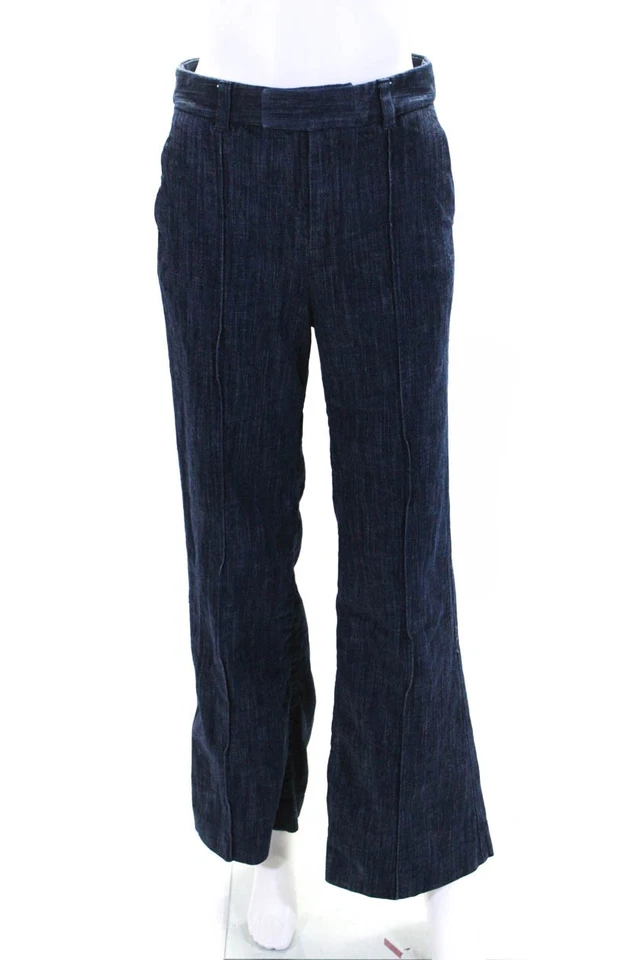 Pantalones Joie para mujer de algodón con cuatro bolsillos costura frontal tiro alto bootcut azul talla 4 Foto 1 de 4