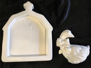 CERAMIC BISQUE UNPAINTED BARN GOOSE PLAQUE LOT READY TO PAINT NEW country - Picture 1 of 8
