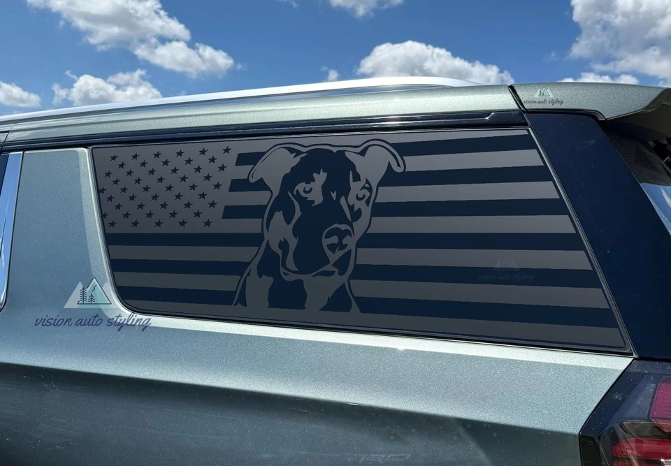 Se adapta a GMC Yukon XL 2021-2025 cuarto de ventana Pit Bull perro bandera americana calcomanía Foto 1 de 3