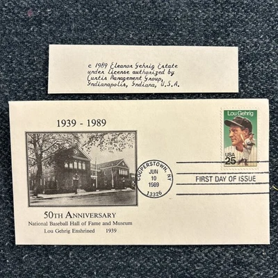 Cooperstown NY 1989 Lou Gehrig FDC Honoring Baseball Greats  - Image 1 of 2