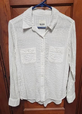 MUDD Y2K Womens White Button Down Stripe Long Sleeve Sheer 100% Cotton Size M - Image 1 of 4