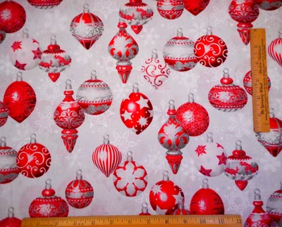 Kaufman Fabric By Yard Holiday Flourish Ornament Silver Wht Christmas Cotton 5 B - Image 1 of 3