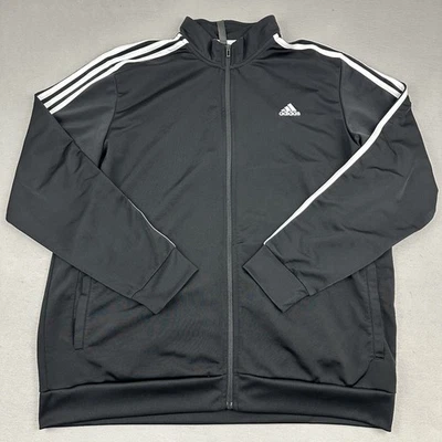 Adidas Chaqueta de Pista Hombre 2XL Negro Blanco Sólido 3 Rayas Cremallera Completa Poliéster XXL Foto 1 de 4