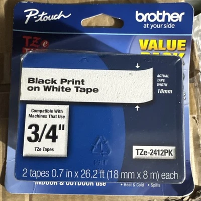 Brother P-touch TZe-2312PK Cinta de Etiqueta 1/2" Impresión Negra en Cinta Blanca Paquete de 2 Foto 1 de 2