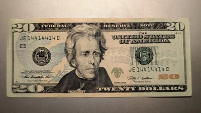 Twenty Dollar Bill $20 Binary Repeater Fancy Bank Note Serial Number 2009 1s 4s - Image 1 of 3