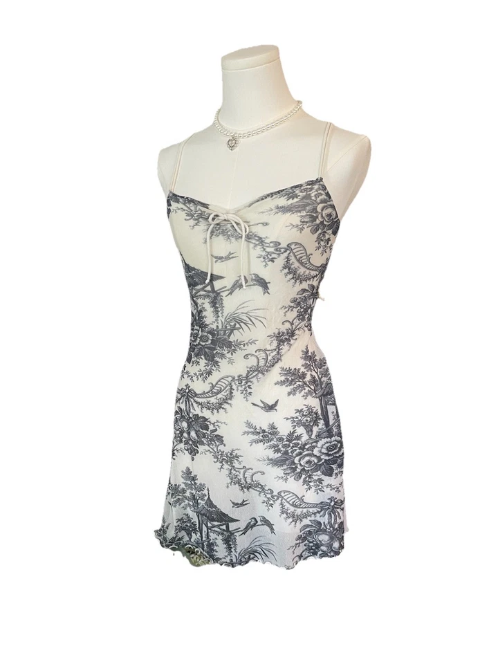 复古 Y2K Only Hearts Toile Slip 连衣裙内衣 - Coquette 魅力 - 小/小号 — 第 1/4 张图片