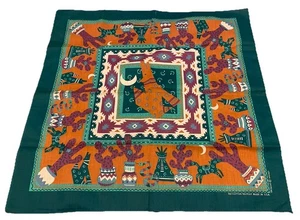 Vintage Azteken Southwestern Wolf Kojote Hund Bandana Taschentuch USA Federn 21”x21” - Bild 1 von 3