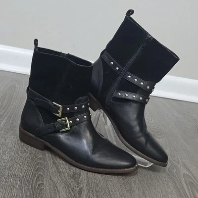 Coach Black Leather Ankle Moto Boots Lilliana Gold Stud Buckle Zipper Women’s 7B - Image 1 of 4