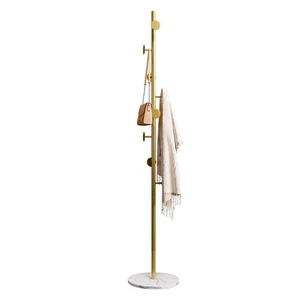 Coat Rack Brass Gold Round Hooks Entryway Freestanding Coat Hanger Marble Base - Picture 1 of 12