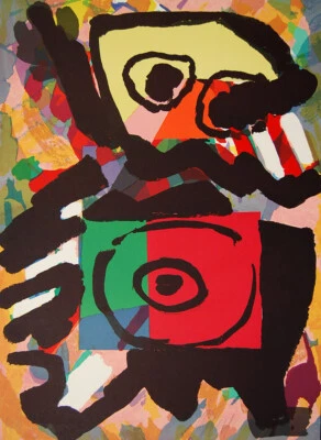 Personagem de arte abstrata Karel Appel 1979 assinado edição limitada vermelho - Imagem 1 de 3
