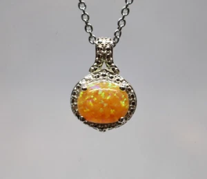 Damen Sterlingsilber Neu aus altem Lagerbestand ovaler Opal akzentuierter Anhänger Edelstahl Halskette 20" - Bild 1 von 5