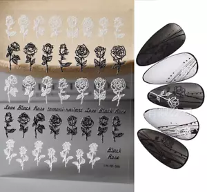 5D Embossed Black White Rose Flower Love Nail Stickers Self-Adhesive NH24 - Picture 1 of 1