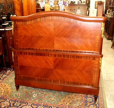 French Antique Louis XVI Inlaid King Wood Queen Size Bed • 3200£