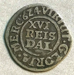 (1)6z4 (1624) Schleswig-Holstein-Gottorp 1/16 Thaler Pleasing Original VF CHN - Picture 1 of 2