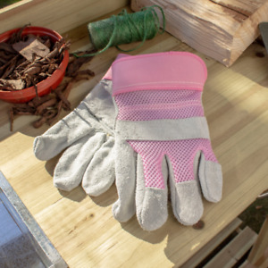 Kingfisher Ladies Suede Leather Gardening Gloves Rigger Gloves Pink Grey GGRIGL