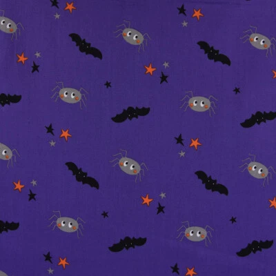 Baumwollstoff Halloween Spinne Fledermaus Sterne lila schwarz grau 1,42m Breite - Bild 1 von 4