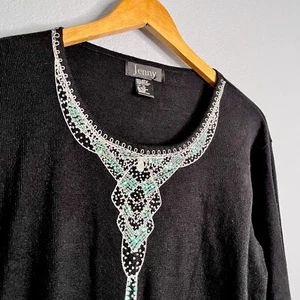 Jenny Women's XL Black Pullover Sweater Embroidered with Sequins ,Beads - Picture 1 of 6