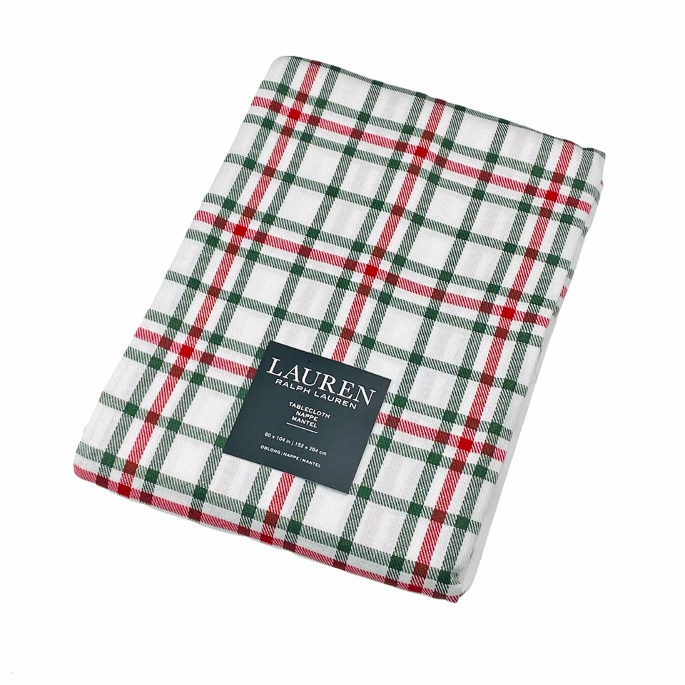Ralph Lauren Christmas Plaid Red Green White Tablecloth 60"x104" Rectangular  - Image 1 of 1