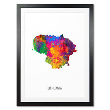 Lithuania Map, Poster, Canvas or Framed Print, watercolour painting 10875