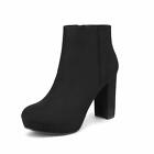 Women's High Chunky Heel Ankle Boots Round Toe Side Zipper Fashion Boots