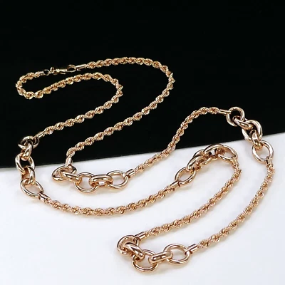 COLLAR CADENA ESTACIÓN CUERDA TRENZADA CHAPADO EN ORO ROSA ITALIA BRONCE MILOR 36" LARGO Foto 1 de 4
